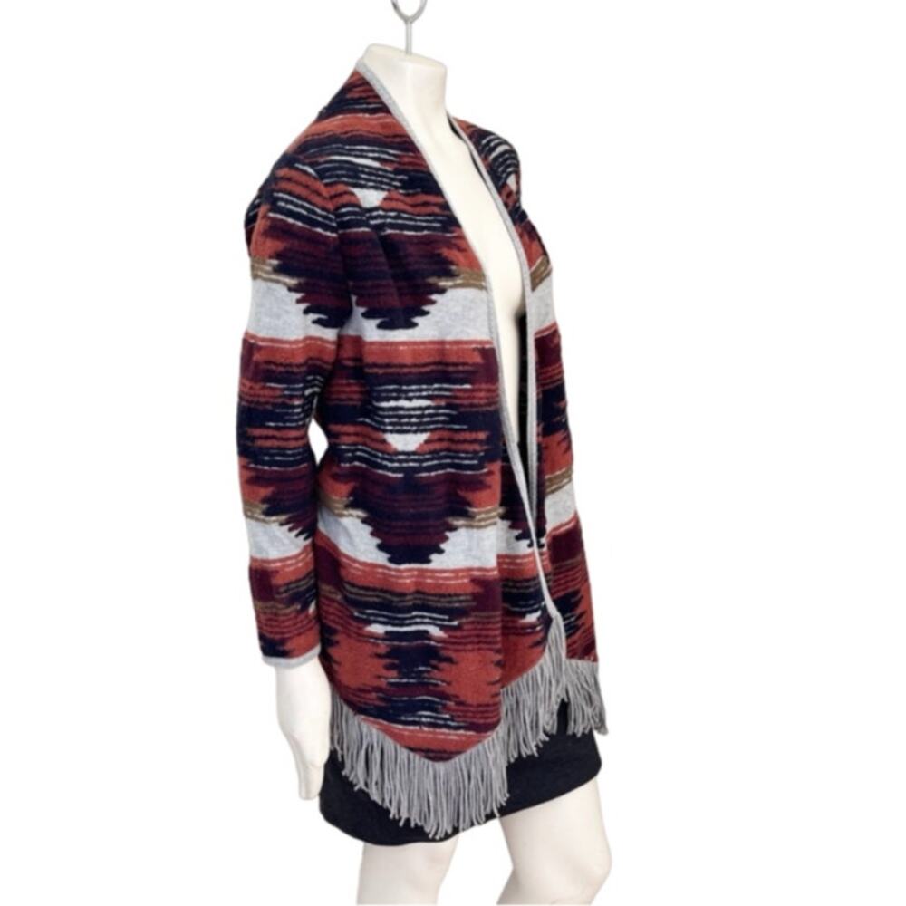LUCKY BRAND Aztec Southwestern Open Front Fringed Cardigan SZ 12